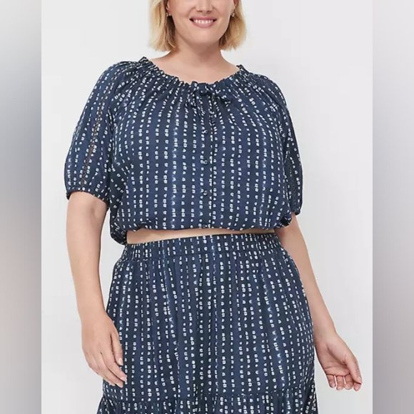 Lane Bryant Crop Button-Down Elastic Hem Top - Picture 6 of 6